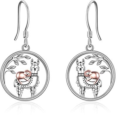 YAFEINI Ohrringe, Sterlingsilber, Lama-Faultier, baumelnde Ohrringe, Lama-Alpaka-Schmuck für Frauen und Mädchen