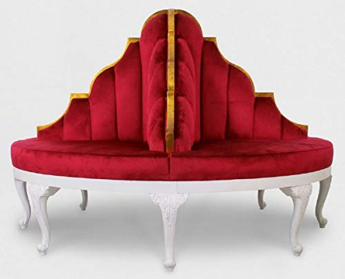 Casa Padrino Luxus Barock Rundsofa Rot/Weiß/Antik Gold - Handgefertigtes rundes Samt Sofa - Barock Hotel & Restaurant Möbel