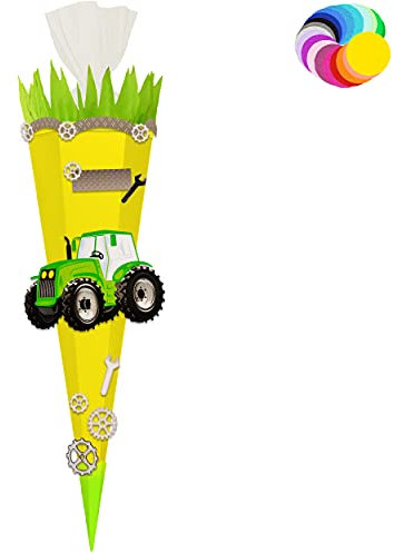 alles-meine.de GmbH Bastelset - Schultüte Farbe & Größe wählbar 70/85 / 100 cm - Traktor - Farbe frei wählbar - Bastelschultüte - Zuckertüte zum selber Basteln Bemalen Bekl..