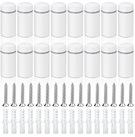 Sign Advertising Nail, Stainless Steel Sign Standoff Screws 16 Pcs, Suitable for Standoff Fixings for Glass Posters, Picture Frames and Mirrors (25mm x 12mm) (White)