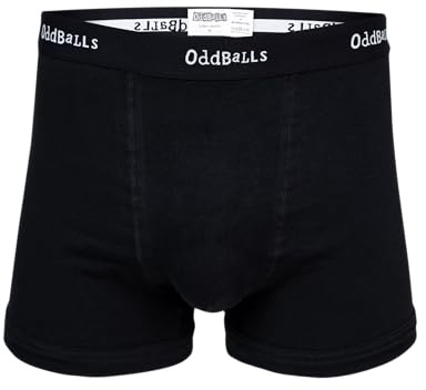 OddBalls Mens Boxers – 1 Pack, Classic Fit Cotton Boxer Shorts, Underwear with Elastic Waistband – Breathable, Soft Mens Boxer Briefs (UK, Alpha, XXS, Regular, Regular, Black & White)