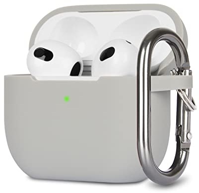 KOKOKA Silikon Hülle Kompatibel mit AirPods 3 Case und Schutzhülle für AirPods 3rd Generation 2021, Stoßfeste Weiche Dünne Case für Airpods 3 Mit Karabiner, Front-LED Sichtbar, Grau