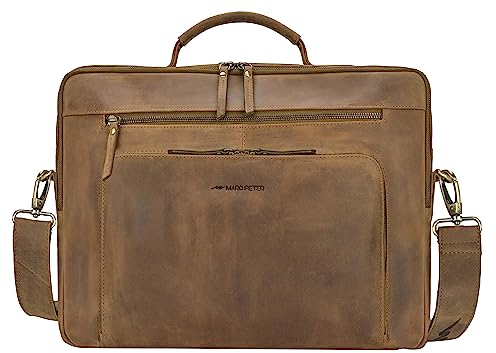 Marc Peter Auckland Laptoptasche aus echtem Leder | Schultertasche für 15,6 Zoll Laptop | Aktentasche für Notebook, Hellbraun