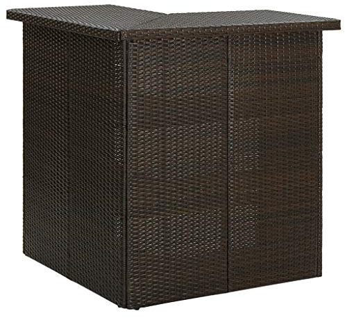 Makastle PE-Rattan Gartenbar mit 3 Ablagefächer, Stehtisch Eck-Bistrotisch Gartentisch Bartisch Balkontisch wetterfest Outdoor Gartenmöbel Terrassentisch, Stahlrahmen, 100x50x105 cm, Braun