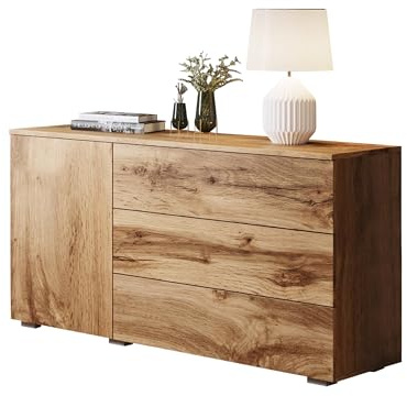 Mirjan24 Kommode Bevrato 110 mit 3 Schubladen und Tür, Sideboard, Anrichte, B:H:T: 110x68x39 cm, Highboard, Mehrzweckschrank, Wohnzimmer (Wotan)