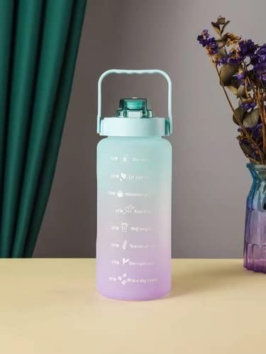 Water Bottle, Sports 2 Litre Time Scale Outdoor Large Capacity with Flip Top Lid And Straw Strainer BPA free bottle water (Blue & Purple)