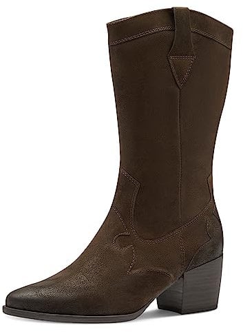 MARCO TOZZI Damen Stiefel mit Absatz aus Kunstleder Cowboy, Braun (Cafe), 38