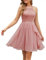 Wedtrend Robe de demoiselle d'honneur pour femme, robe de cocktail courte à volants, coupe trapèze, robe de bal de fin d'année, sans manches 2024, rose poudré, Taille L