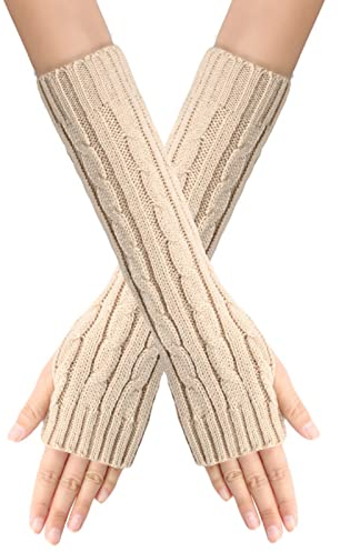 HANXIULIN Damen Strick-Armwärmer Strick Handstulpen Damen Damen Wolle Pulswärmer mit Fingerdaumenloch Strickhandschuhe Winter Armwärmer