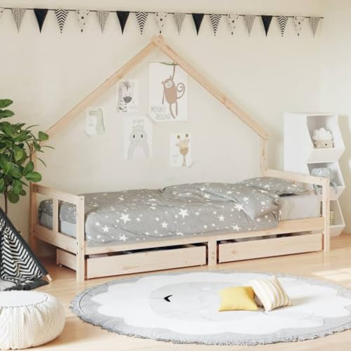 Festnight Hausbett 80x200 cm mit Schubladen ohne Matratze, Kinderbett mit Schubladen, Kinder Haus Bett aus Kiefer Holz für Kinder und Jugend