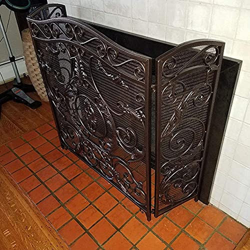 Kamin-Funkenschutz, extra großes 3-Panel-Funkenschutzgitter, Vintage-Kaminschutz mit massivem Bogen (Antikes Kupfer)