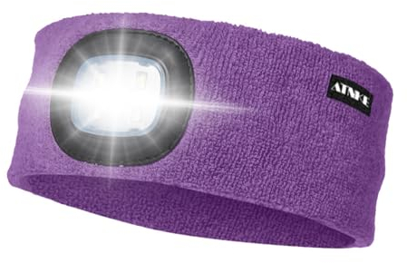 ATNKE LED Beleuchtetes Stirnband, Wiederaufladbare USB Lauf Stirnbänder mit Licht Extrem Heller 4 LED Lampe Winter Warme Stirnlampe für Herren und Damen Geschenke/Inner Purple