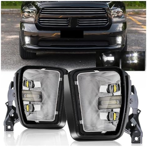 TEMKIN Phares Avant 2-en-1 pour Dodge pour Ram 1500 2013 2014 2015 2016 2017 2018 LED Antibrouillard Feux Diurnes DRL Blanc Accessoires Voiture Étanche Phare Assemblage