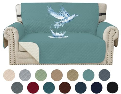 YSTELLAA 100% Wasserdicht Sofa Überzug 2 Sitzer, Couch Bezug Rutschfes, Waschbar Couchüberzug, Sofabezug Mit Armlehnen, Universal Sofa Covers Für Katze Hund, Mit Gummiband, Clearwater Blau