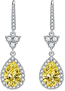 KnSam Ohrstecker Damen, Träne Design Ohrringe Jugendstil mit Tropfen Zirkonia Gelb, Gelb Ohrhänger