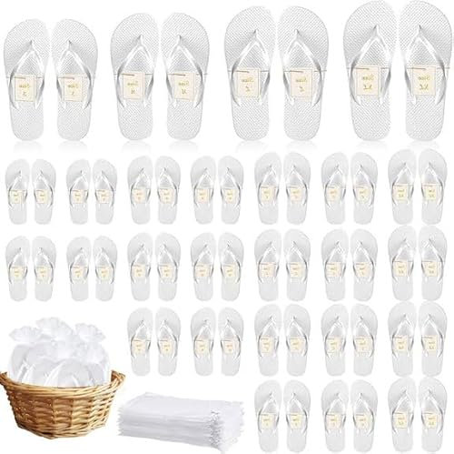 24 Pairs Flip Flops for Wedding Guest, Wedding Party Favors Flip Flops with Size Cards & Drawstring Bags, Hotel Guest Spa Slippers for Party, Spa, Hotel and Travel, 4 Sizes