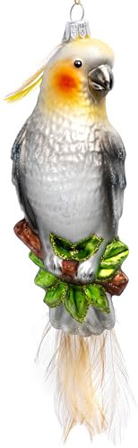 SIKORA Nymphensittich (grau) besondere Weihnachtskugel Glas Christbaumschmuck Deko Figur Weihnachten Anhänger Ornament - Meisterstücke - BS759