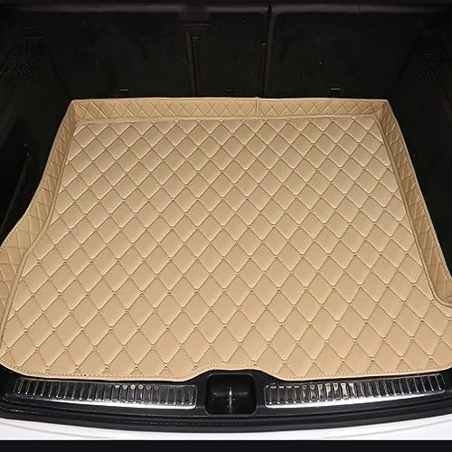 StRoux Auto Leder Kofferraummatten Für Skoda Karoq 2018-2023, Hohe Seite Kofferraummatte Cargo Teppich Schutzmatte Kofferraum Kratzfeste Kofferraumwanne Innenraum ZubehöR, E/Beige