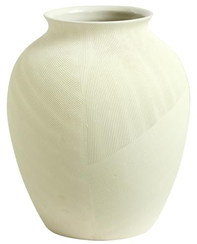 Rhodes beige Keramikvase, extra groß, gebürstete Linien, 30 cm Höhe, Blumenvase, moderne Wohnkultur, Vasen für Blumen