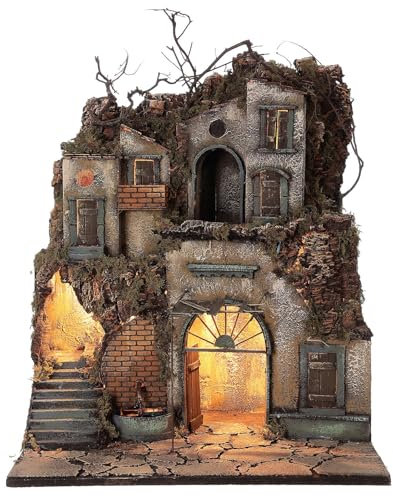 Dorf mit Lichtern und Brunnen für Krippe, 60x50x40 cm