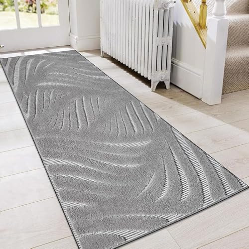 Cozy Haven Comfy Collection Runner Rug – Washable Non-slip Long Carpet Runner Rugs for Hallway, Kitchen, Living Room, Corridor, Entryway and Door Entrances (Grey Des 2, 80x150 cm)