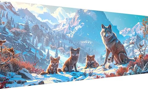 Malen Nach Zahlen Erwachsene Wolf,Malen Nach Zahlen xxl 35x70cm,DIY Handgemalt Ölgemälde Leinwand Kits,Paint by Numbers Anfänger Berg Malen Nach Zahlen,zur Heimdekoration,Geschenke,Kein Rahmen Ly-357