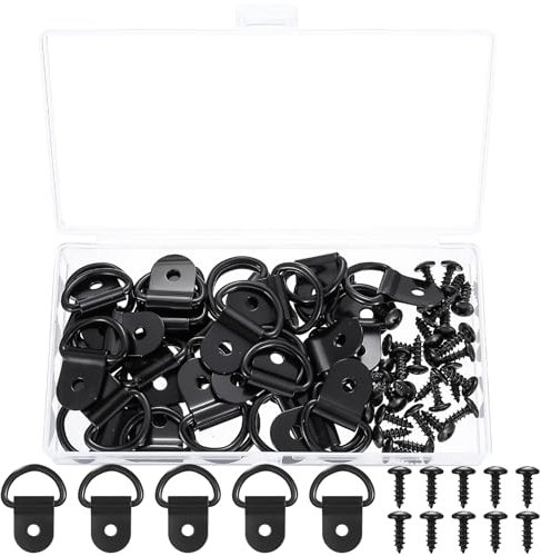 jiuxlaan 32 Pcs Anillos de Amarre de D, Anillo de Amarre Remolque, Argollas de Amarre de V, Anillo en D Anillas para Amarre, Gancho de Anillo Anclaje D para Remolque Camión Campamento Botes, Negro
