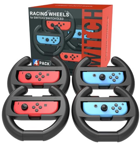 Steering Wheel for Mario Kart Nintendo Switch, Switch Racing Steering Wheel for Mario Kart 8 Deluxe Compatible Nintendo Switch/Switch OLED, Switch Joy Con Controller Race Accessories (Upgrade 4 Pack)