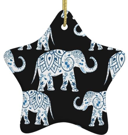 Elefant Keramik Hängender Weihnachtsbaumschmuck - Sternförmige Ornament Anhänger Andenken