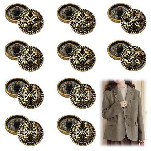 XCSJ 20 Stück Knöpfe Metall Vintage Metallknöpfe Ösenknöpfe Vintage Antike Blazer Knöpfe Rund Metallknöpfe für Mantel, Blazer, Hemd, Jacke, Uniform (Altes Gold)