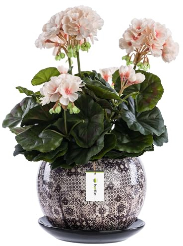 botle Blumentopf Rund Keramikkugel Ø14 cm H 12,5 cm Braun Mosaik Glanz mit Untersetzer Rund Blumenarrangements, einzigartige Musterdekoration,originelle Dekoration, Sukkulenten Geranien Grünpflanzen