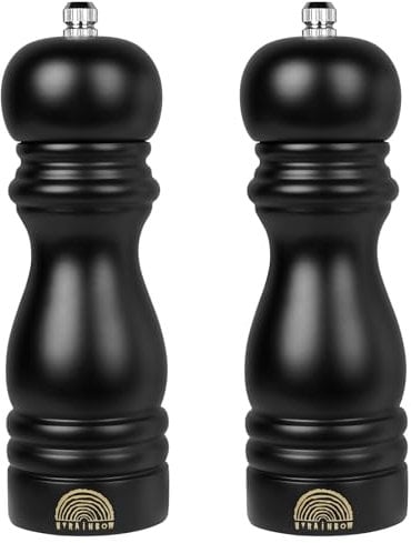 MYRAINBOW Salt and Pepper Grinder Set - Adjustable Wooden Grinders, Black & White Salt and Pepper Mills, Refillable Salt and Pepper Shakers with Adjustable Coarseness, 7 Inch for Kitchen (Set of 2)