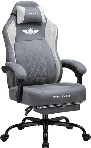 GTPLAYER Fabric Gaming Chair, Ergonomic Computer Chair with Footrest and Lumbar Support Height Adjustable Home Office Chair (Grey)