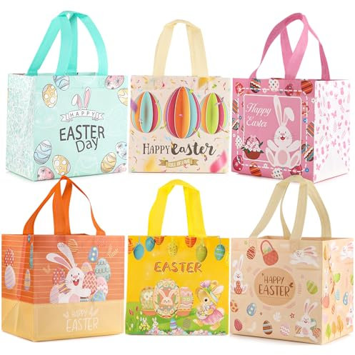 Zikenis Ostereiersuche-Taschen mit Griffen, 6 Stück Vlies-Ostern geschenktasche für Kinder, Wiederverwendbare Vielseitige ostertüten für Eiersuche, Geschenkaufbewahrung, Partyzubehör