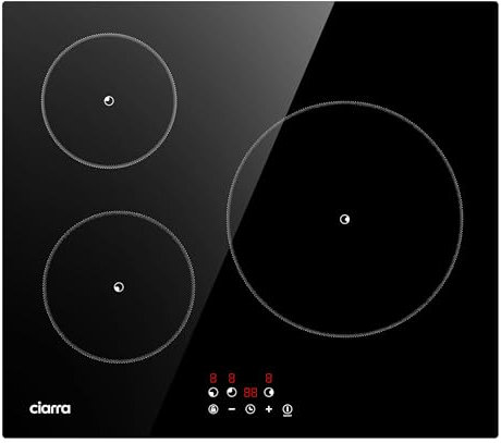 Ciarra Placa de Inducción CABBIH3-F 60cm, 3 Zonas Cocción, Touch Control, 5600W Clase A++, Instalación Empotrable, Seguridad Infantil, Ideal para Cocinas Modernas