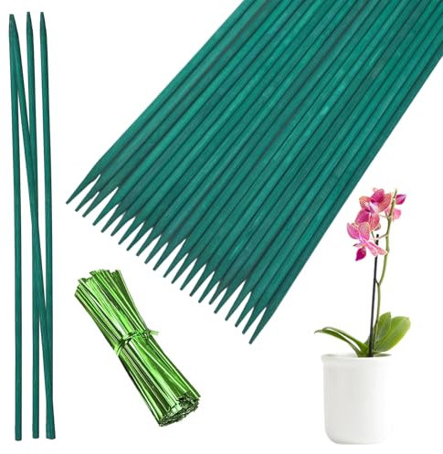 Plant Support Sticks, 80 PCS 30 CM Green Plant Sticks with 80 PCS Twist Ties, Garden Stakes Bamboo Sticks, Green Bamboo Sticks for Garden and Home Floral Picks Gardening Tripods Making
