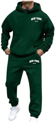 Générique Homme Jogging Set Sweat, Pantalon de Jogging Dark Green Taille S Imprimée Lettre Manche Longue Lâche Polyester Blend Poche Utilitaire
