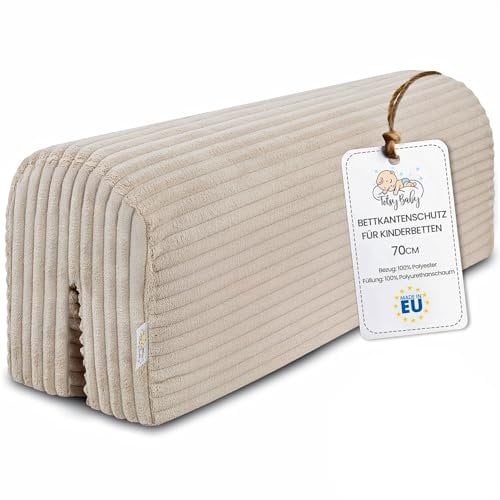 Bettkantenschutz für Kinderbetten 70 cm - Schutz für Bettrahmen Baby Bett rausfallschutz für boxspringbett bettgitter mit Bezug Kantenschutz Kinder Babybett Beige B