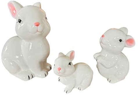 Online Fuchs 3 weiße süße Hasen, Dekofiguren aus Porzellan in Weiß - bis 18 cm groß, klein - Deko zu Ostern, Frühling, Sommer
