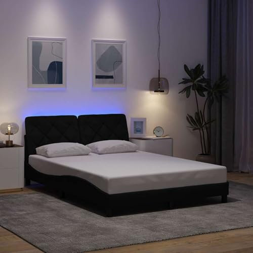 Somanki Bettgestell mit LED ohne Matratze Schwarz 120x200 cm Stoff, Schlafzimmer Bett, Bed Frame - 3310659