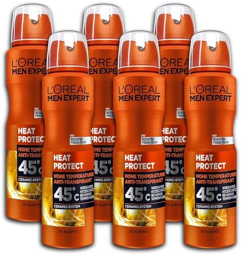 6 er Pack Loreal MEN EXPERT Heat Protect 45°C Antitranspirant Deospray Deodorant 6 x 150 ml