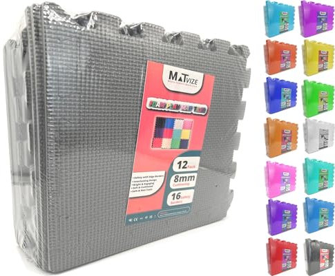 MATVIZE Eva Foam Baby Play Mat – 12Pcs (29x29cm) 8mm Thick Soft Grey Interlocking Floor Tiles, Waterproof, Non-Slip, Safe & Comfortable Matting for Kids, Child’s Play (Grey, 12 Pack)