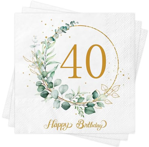 Xunerloy Servietten 40. Geburtstag 40 Stück,40 Geburtstagsdeko Servietten Eukalyptus Grün Mann Frau Geburtstag Party Tischdekorationen