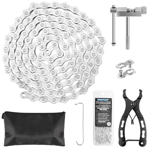 Muyohix Fahrradkette 9/18/27 Fach mit Fahrradwerkzeug, 1/2 x 11/128 Zoll, 116 Glieder, Edelstahlkette Fahrrad Kette Set mit Kettenbrecher, Fahrradkette Zange und 1 Paar Kettenschloss (Silber)
