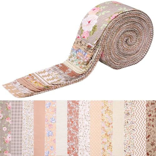 Jelly Roll Stoffe, 42 Streifen, Baumwoll-Steppstoff, Gelee-Rolle, Stoffstreifen zum Quilten, Basteln und Nähen, 14 Vintage-Blumenmuster, 6,3 x 50,8 cm
