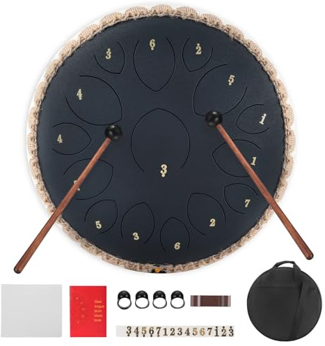 Steel Tongue Drums, Stahlzungentrommel 14-Zoll 15 Tönen, Zungentrommel Handpan für Meditation, Entspannung von Musikliebhabern und Anfängern