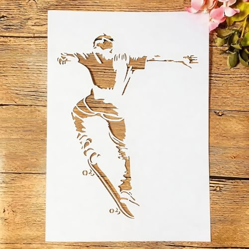 TIAMECH A4 Reusable Skateboarding Sports Stencil for Painting - Soaring Passionate Layering Template, DIY Wall Art, Wood Furniture, Scrapbook & Crafts (8.3x11.7inch)