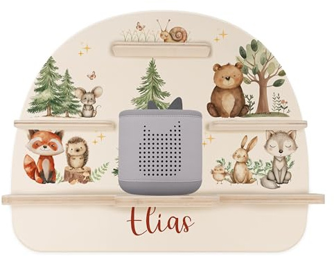 Kidsmood - Tonie Regal mit Namen – Wandregal für Toniebox 2 & Figuren | Abgerundete Ecken & Kanten Inkl. Metallplättchen für Tonie Hörfiguren | Kinderzimmer Regal für Mädchen & Jungen