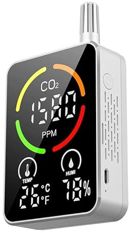 CO2 Detector Air Quality Monitor Meter Temperature Humidity NDIR Sensor Carbon Dioxide Concentration Tester with Alarm,Powerful Performance(Bianco)