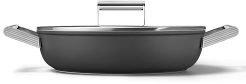 Smeg, Tegame Antiaderente DPF2812BLM, Diametro 28 cm, Rivestimento Ceramico senza PFAS, Maniglie in Acciaio Inox, per Tutti i Piani Cottura, fino a 250° in Forno, Capacità 4,3 L, Nero Opaco